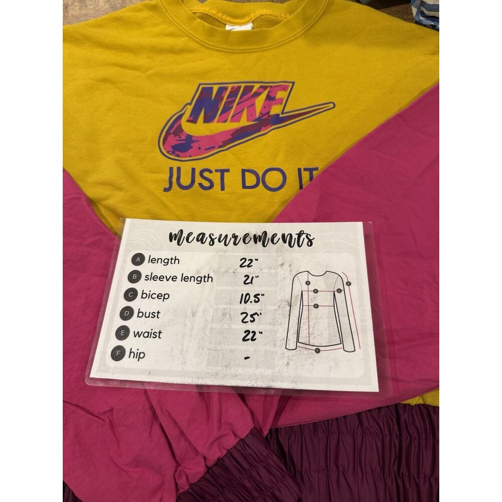 Nike Just Do It Swoosh Retro Terry Fleece Sweatshirt Sz Large Nylon Sleeves Crop - Picture 7 of 7